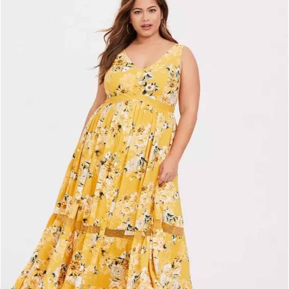 Torrid Yellow Tiered Maxi Dress V-Neck Sleeveless